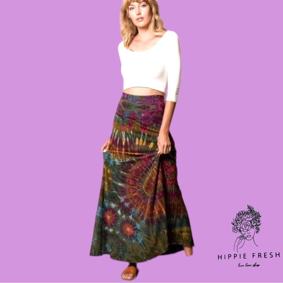 Hippy  Made in Nepal Tie Dye 100% Cotton Jersey Wrap Skirt OSFM - Picture 1 of 5